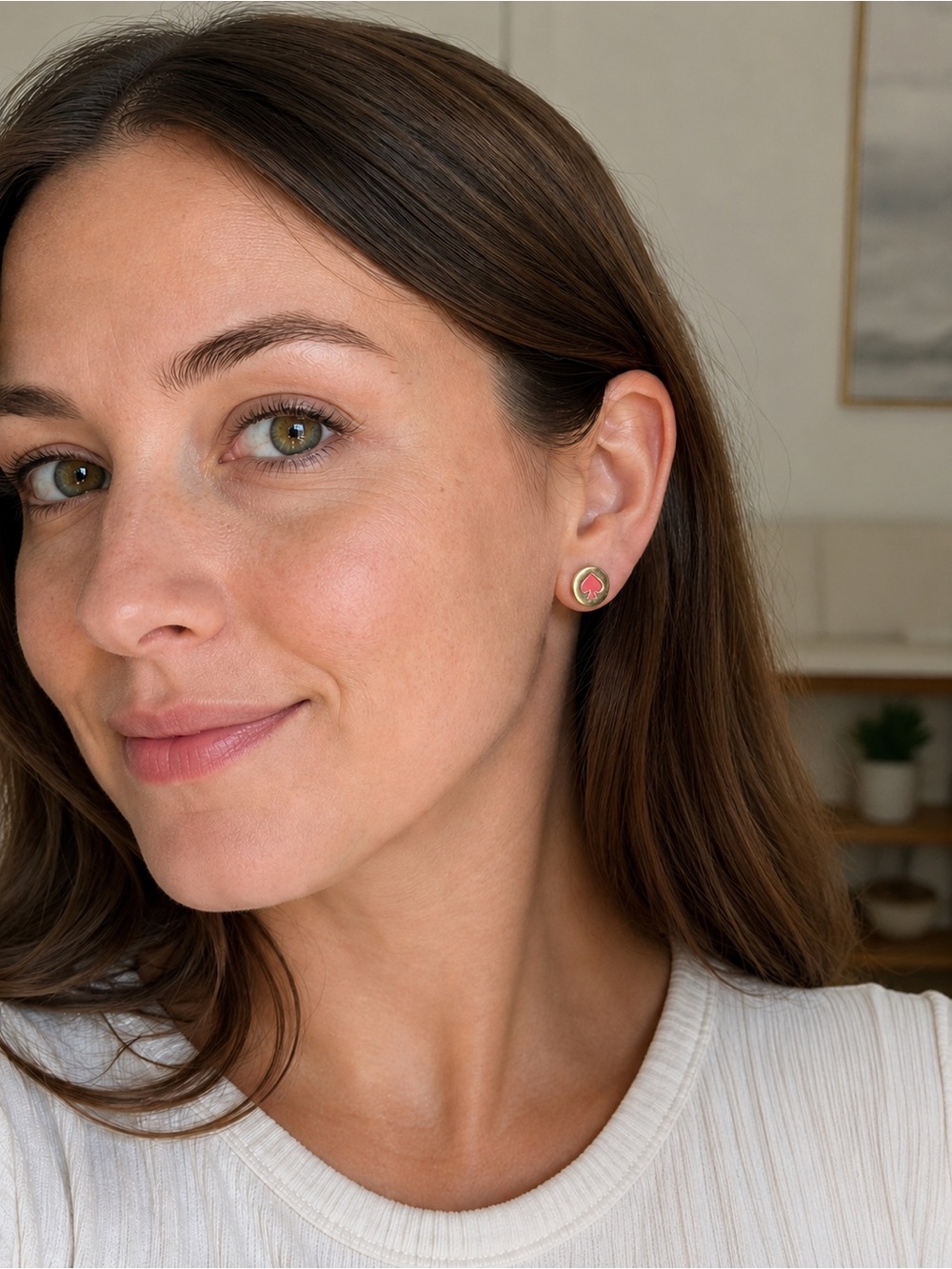 Gold Circular Stud Earrings with Pink Enamel Accent Kate spade